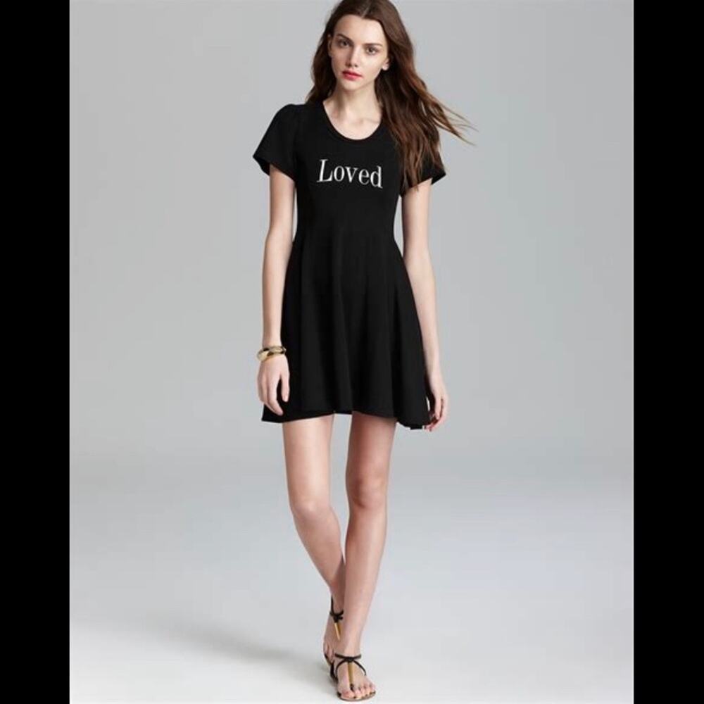 WILDFOX LOVED Womens Black Short Sleeve Baby Tee Swing Dress Mini Size XS - Picture 2 of 11